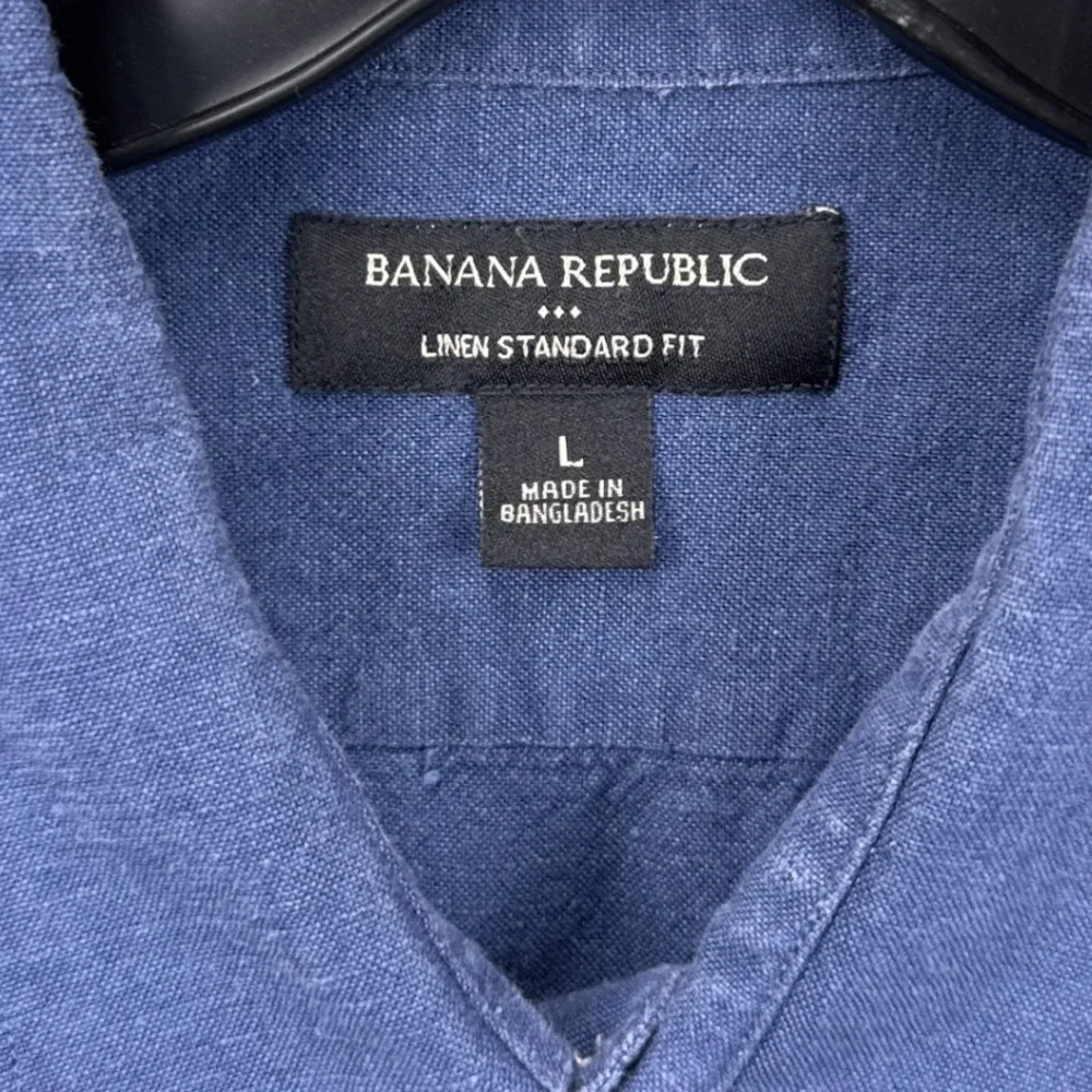 Banana Republic Mens Blue Linen Cotton Short Sleeve Button Down Shirt Large